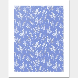 Vector pattern with herbs and flowers silhouettes Posters and Art